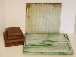 lot 283 image: Crafting LOT - Six Stained Glass Panels, Glass Washboard, Walnut Blocks