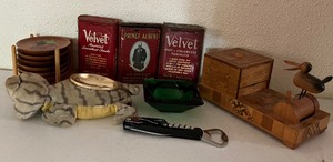 lot 275 image: Vintage Tobacco LOT - Three Tobacco Tins, Wooden Cigarette Dispenser