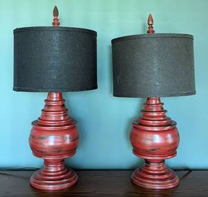 lot 23 image: Pair of Decorative Red Table Lamps