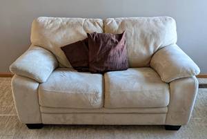 lot 27 image: Taupe Microsuede Loveseat
