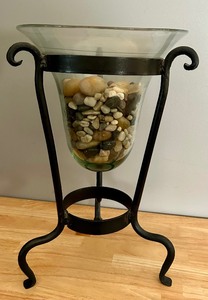 lot 74 image: Tall Vase in Metal Stand with Rocks
