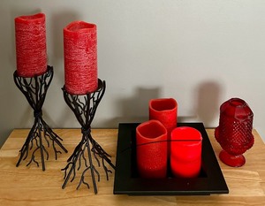 lot 75 image: Pretty Red Candles and Vintage Viking Glass Ruby Red Glimmer Fairy Lamp