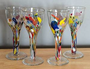 lot 34 image: Tate Glass Colorful Blown Wine Goblets
