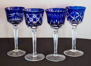 lot 50A image: Bohemian Cobalt Cut Crystal Wine Glass Set