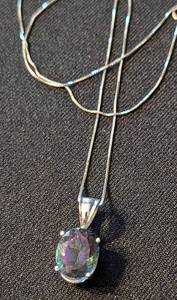 lot 43 image: Mystic Topaz Pendant and 14k White Gold Box Chain