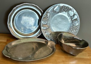 lot 116 image: Beautiful Pewter Serving Pieces Including Wilton Armetale Majolica