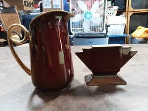 lot 28 image: Art Deco Carlton Ware Hand Painted Rouge Royale (Made In England) Small Pitcher & MatchbookCard Holder