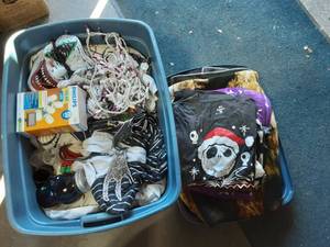lot 55 image: Tote Bin With Lid Of Skulls & Halloween Decor