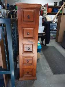 lot 4 image: 5-Drawer Rustic Pine Cabinet 47x11x11