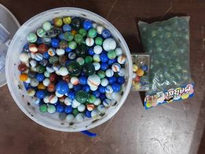 lot 43 image: Pail Full Of Marbles & More