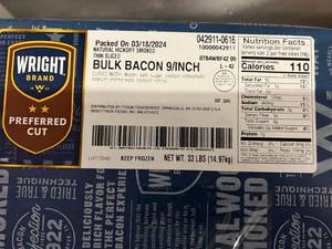 lot 29 image: H. 35lbs Bacon-Bulk Natural Hickory Smoked Thin Sliced