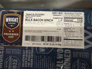 lot 31 image: H. 35lbs Bacon-Bulk Natural Hickory Smoked Thin Sliced