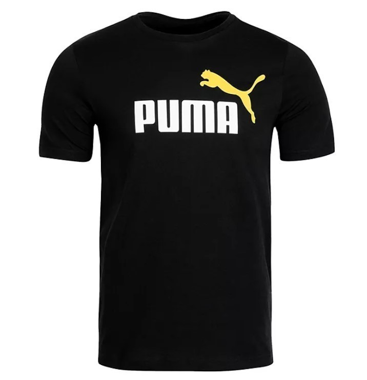 lot 287 image: NEW Puma Mens Essential Logo Tee - BlackWhiteOrange - XL
