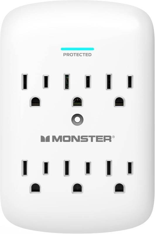 lot 701 image: Monster Wall Tap Plug 6-Outlet Extender with Outlet Surge Protector  300J - WHITE