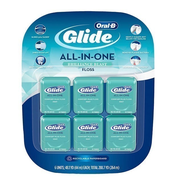 lot 719 image: NEW 6 Pack of Oral-B Glide All-In-One Comfort Plus Floss - Brilliance Blast Mint