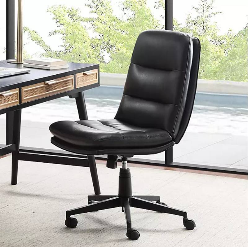 lot 85 image: NEW Serta Faux Leather Armless Task Home Office Chair - Black
