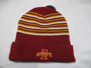 lot 242 image: NEW Iowa State University Cyclones Maroon Striped Beanie Stocking Cap - OSFM