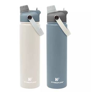 lot 269 image: NEW Hydraflow 25-oz. Double Wall Stainless Steel Water Bottle with Dual Lid, 2 Pack, BlueCream