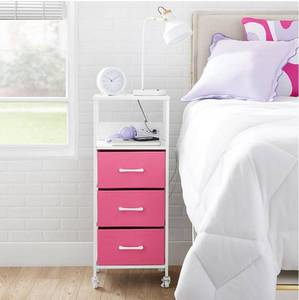 lot 275 image: NEW Members Mark 3-Drawer Charging Cart - White with Fuchsia Bins