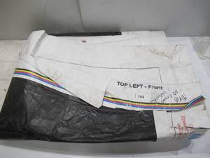 lot 165 image: 10 x 16 5 oz. Black PE Tarp w Advertisement  Reused Billboard  5 mil Lightweight Duty - A Grade