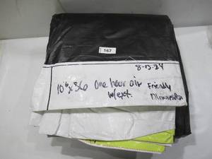 lot 167 image: 10 x 36 5 oz. Black PE Tarp w Advertisement  Reused Billboard  5 mil Lightweight Duty - A Grade
