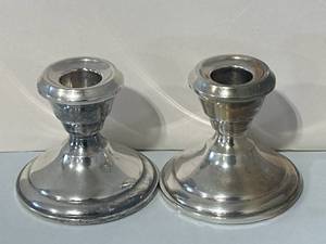 lot 43 image: Vintage .925 Silver Weighted Candlestick Holders 14.2oz
