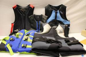 lot 235 image: Collection of 8 Water Sports Life Jackets - ONeill, DBX, Speedo