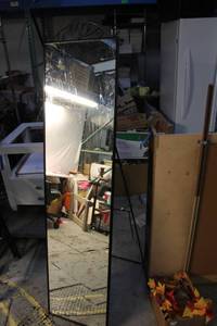 lot 247 image: Vintage Tall Standing Mirror with Decorative Metal Frame