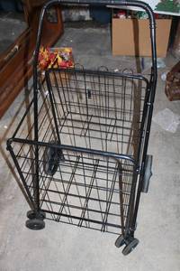 lot 249 image: Black Metal Wire Utility Cart with Folding Design
