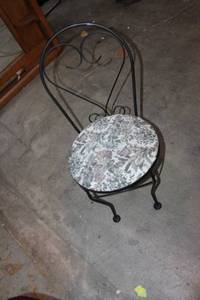 lot 311 image: Vintage Iron Chair with Floral Upholstered Seat
