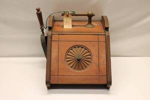 lot A-313 image: Antique 1800s Brass and Wood Fireplace Coal Box with Scoop