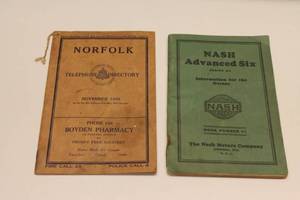 lot 329 image: Vintage Norfolk Telephone Directory and Nash Advanced Six Manual