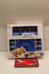 lot 339 image: Lot of Taco Serving Set, Burnco Serving Fork & Spoon, and Decorative Plates