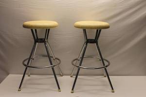 lot 427 image: Pair of Vintage Yellow Padded Bar Stools