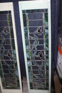 lot A-433 image: Pair of Vintage Stained Glass Window Panels with Floral Design