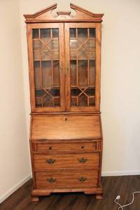 lot 454 image: Vintage Wooden Secretary Desk with Glass Display Cabinet