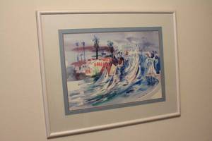 lot 456 image: Framed Watercolor Artwork of Coastal Scene