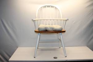 lot 480 image: Vintage Wooden Armchair with White Finish and Cushion