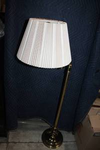 lot A-486 image: Stiffel Brass Floor Lamp with Adjustable Arm and Pleated Shade