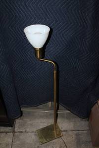 lot 487 image: Vintage Brass Floor Lamp with White Glass Shade