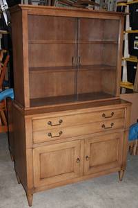 lot A-491 image: Vintage Wooden China Cabinet with Glass Doors and Storage