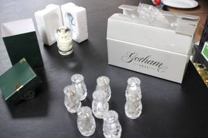 lot 390 image: Collection of Gorham Crystal Figurines and Angel Snow Globe
