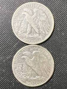 2 US WALKING LIBERTY HALF DOLLARS 1939 1944