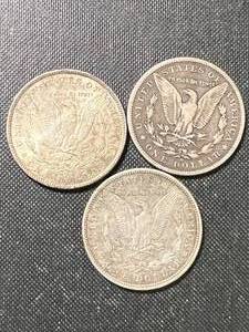 3 US MORGAN SILVER DOLLARS 1882O 1900O 1921