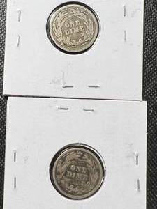 2 US BARBER DIMES 1897 1901