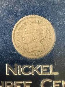 1865 US 3 CENT NICKEL IN CASE