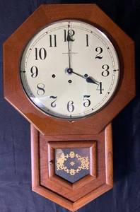 lot 69 image: Vintage Hamilton Regulator Style Wall Clock - Presentation Plaque Clock with key