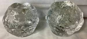 lot 59 image: Kosta Boda Sweden Snowball Candle Holder - set of 2
