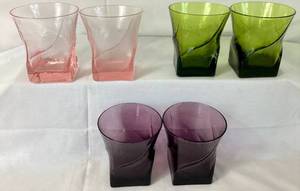 lot 67 image: Vintage Set of 6 Morgantown 8 oz Tumbler Glasses - Purple, Pink and Green