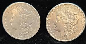 lot 9 image: Morgan Silver Dollars 1900 and 1921